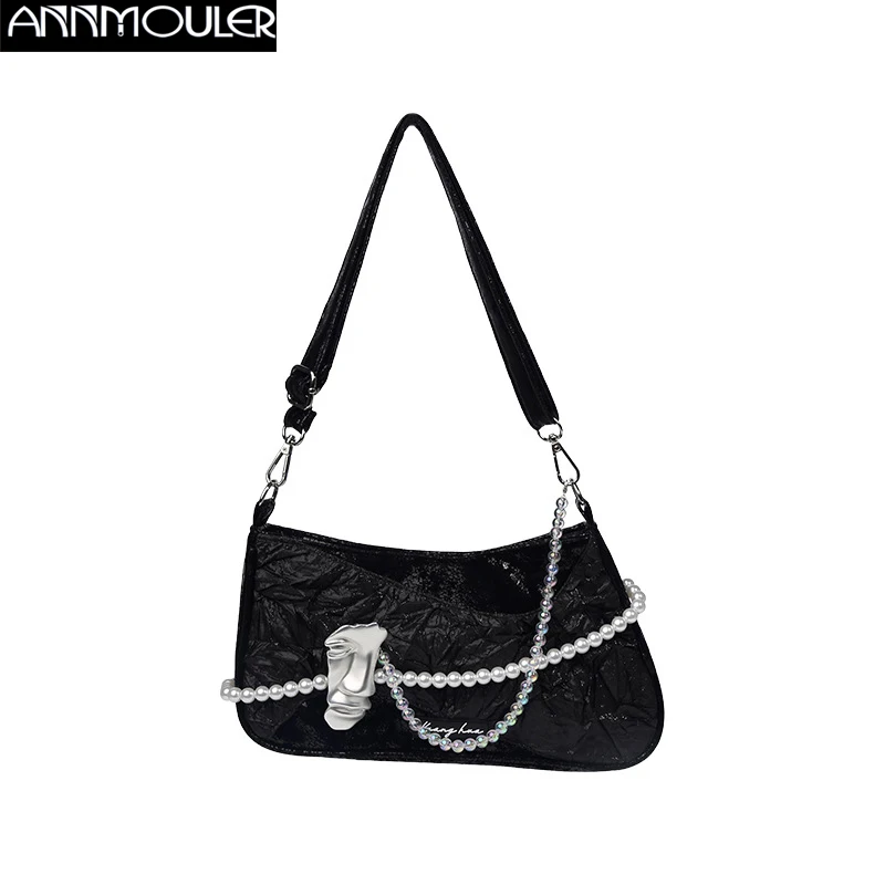 

Annmouler bolsa feminina Luxury Women Shoulder Bag Nylon Crossbody Bag Unique Designer Female Bag Small Tote Bag with Pearls