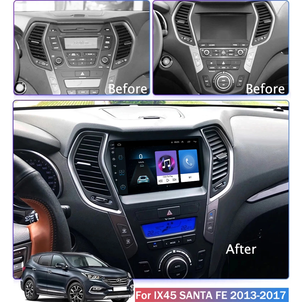 Для HYUNDAI IX45 Santa Fe 2013 - 2017 2.5D 9-дюймовый экран Android 8.1 автомобильный радиоприемник с