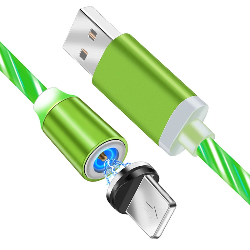 green Светодиодный магнитный кабель Micro usb type C с подсветкой для samsung S9 huawei P20, кабель USB C для быстрой зарядки iPhone, магнитное зарядное устройство - Цвет: green