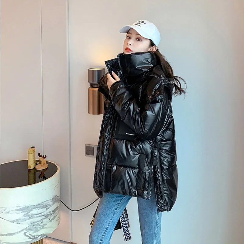 2020 зимняя Глянцевая Куртка пуховая хлопковая Парка женская Свободная куртка с