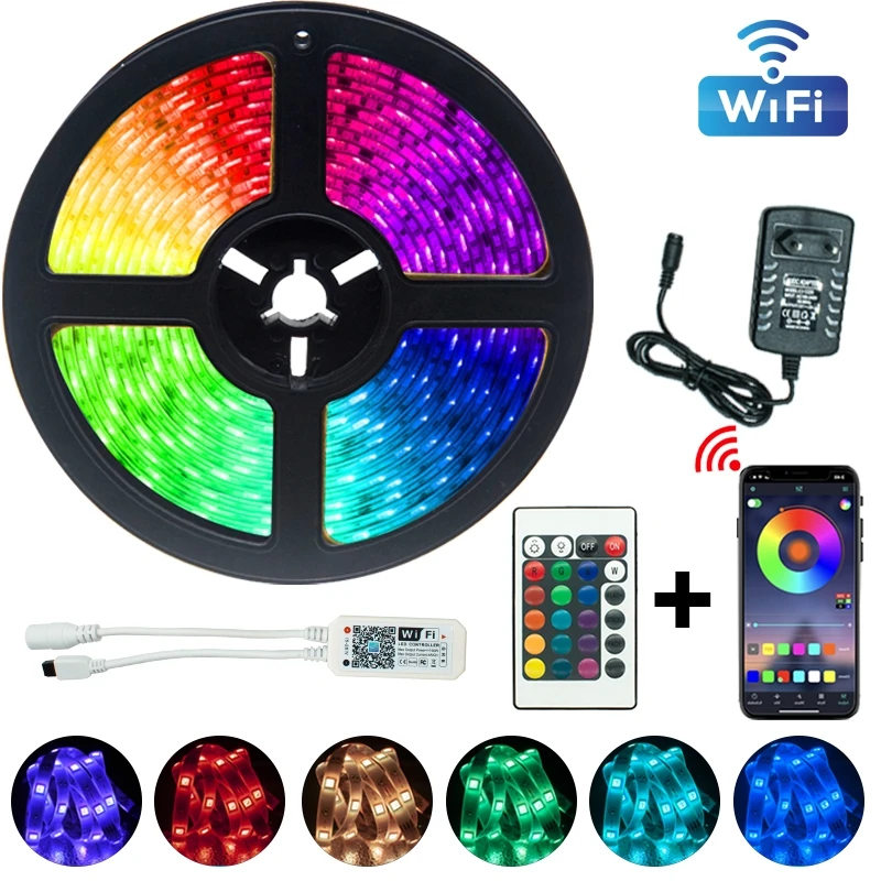 

WIFI LED Strips Lights luces Led RGB SMD 5050 DC 12V 5M 10M 15M 20M Waterproof Flexible Ribbon Diode Christmas Decorations
