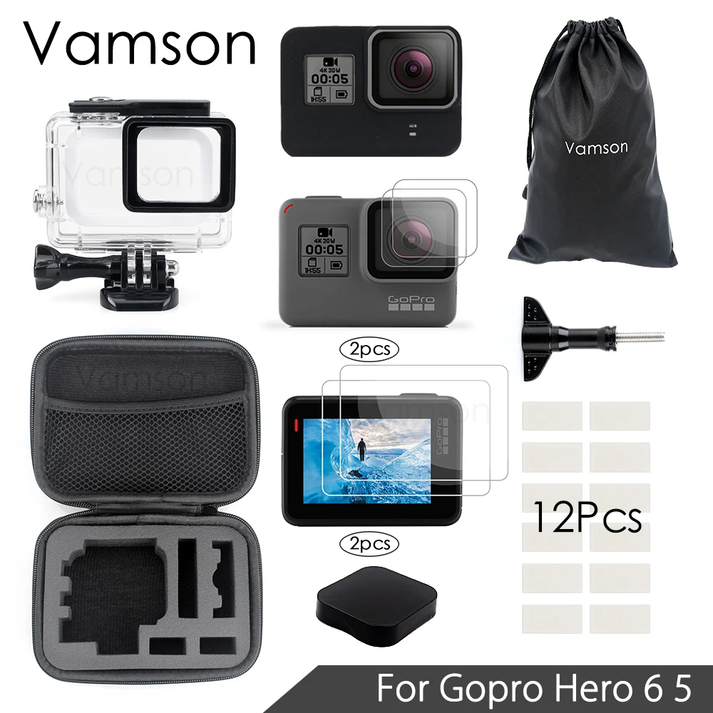 Vamson для Gopro набор аксессуаров для Gopro hero 7 6 5 Водонепроницаемый чехол защитная рамка 3 way монопод для спортивной экшн-камеры Go pro 7 5 Vamson VS11 - Цвет: VS05A