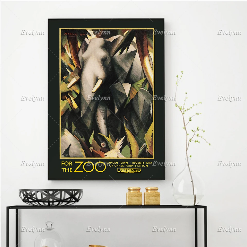

Londons Underground For The Zoo Vintage Travel Poster 1934 / Wall Art Prints Home Decor Canvas Unique Gift Floating Frame