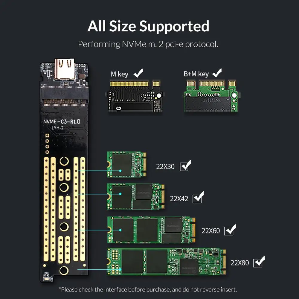 ORICO M2 NVMe Case for PCIE M Key M+B SSD Disk USB C 10Gbps M.2 SATA Box With Type to Cable RU Free Shipping | Компьютеры и офис