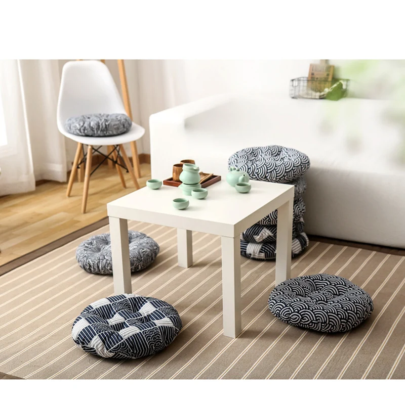 Круглая подушка пуф напольные подушки льняная хлопковая для сиденья диванной