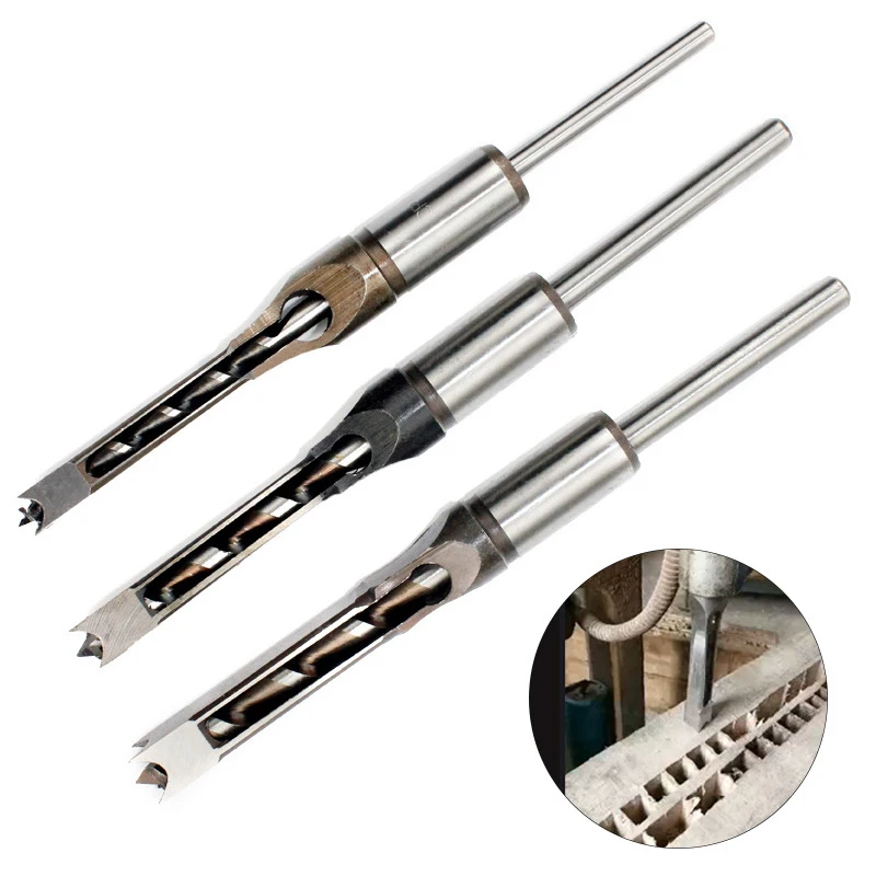 

4PCS HSS Twist Drill Bit Square Drill Woodworking Chisel Drill Set Square Hole Woodworking Drill Tool Set 6/8/9.5/10mm