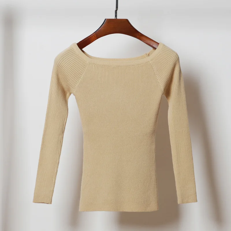 Women Long Sleeve Sweater Slash Neck Pullover 2020 New Spring Casual Solid Off the Shoulder Slim Knitted Female Tops | Женская одежда