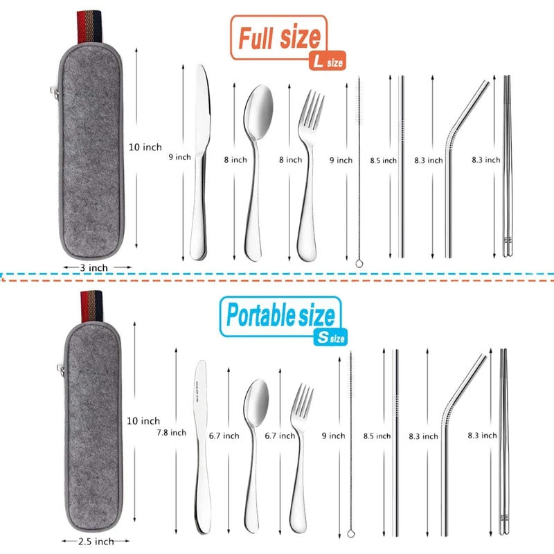 New-Reusable Travel Utensils Silverware with Case Camping Cutlery Set Chopsticks and Straw for Portable Flatware | Дом и сад