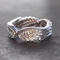 new 2021 fashion vintage angel wing feather resizable rings for women trendy charm gothic punk luxury jewelry accessories gifts