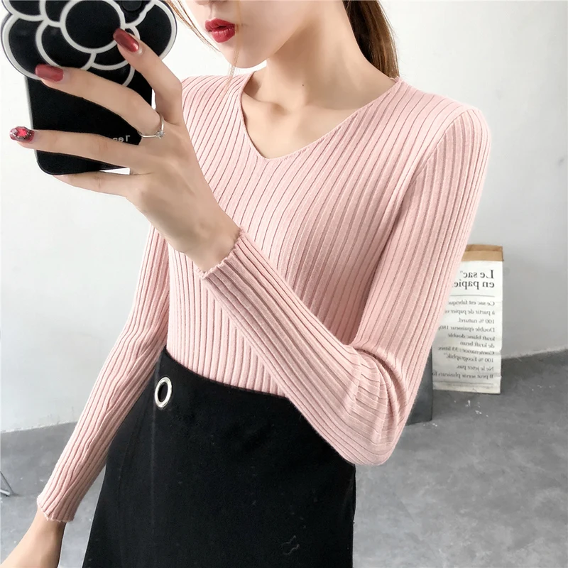 

Sweater V-Neck Women Fashion Autumn Cashmere Wool Knit Sweater V-Neck Solid Slim Sexy Pullovers Coat Female Blouse Knit Sweater