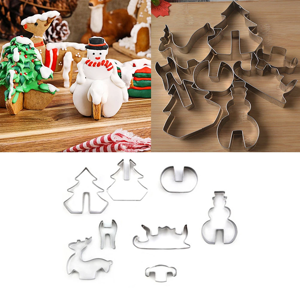 

8Pcs/set Stainless Steel 3D Christmas Cookie Cutters Cake Cookie Mold Fondant Cutter DIY Baking Tool Dropship