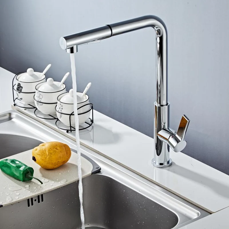 Смеситель для кухонной раковины с одной серебряной ручкой хромированный