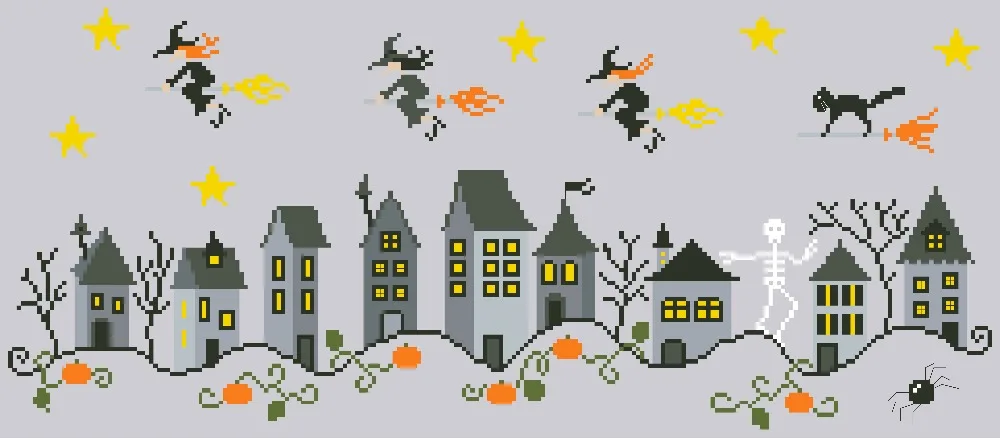 Вышивка в виде креста на Хэллоуин из серебристой хлопчатобумажной ткани 14 карат |