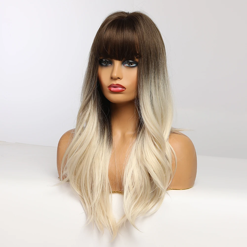 Длинные волнистые синтетические парики ALAN EATON натуральные Омбре черные