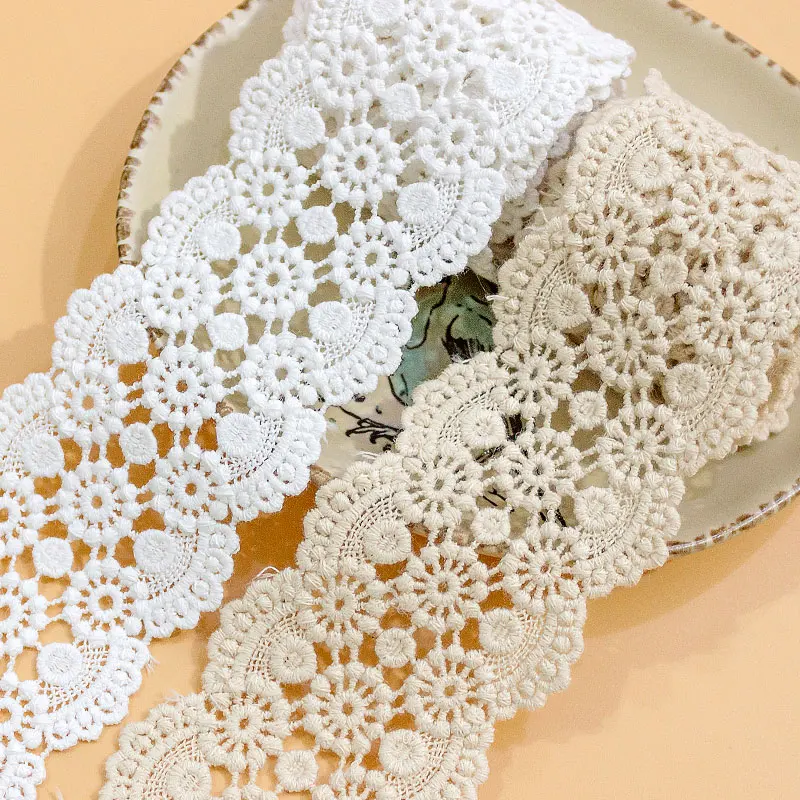 

Cotton Lace Trim 5 Yard Beige Ivory Hollowed-out Water-Soluble Ribbon Tapes Dress Clothing Fabric 5.7cm 2.2" Wide M4F135