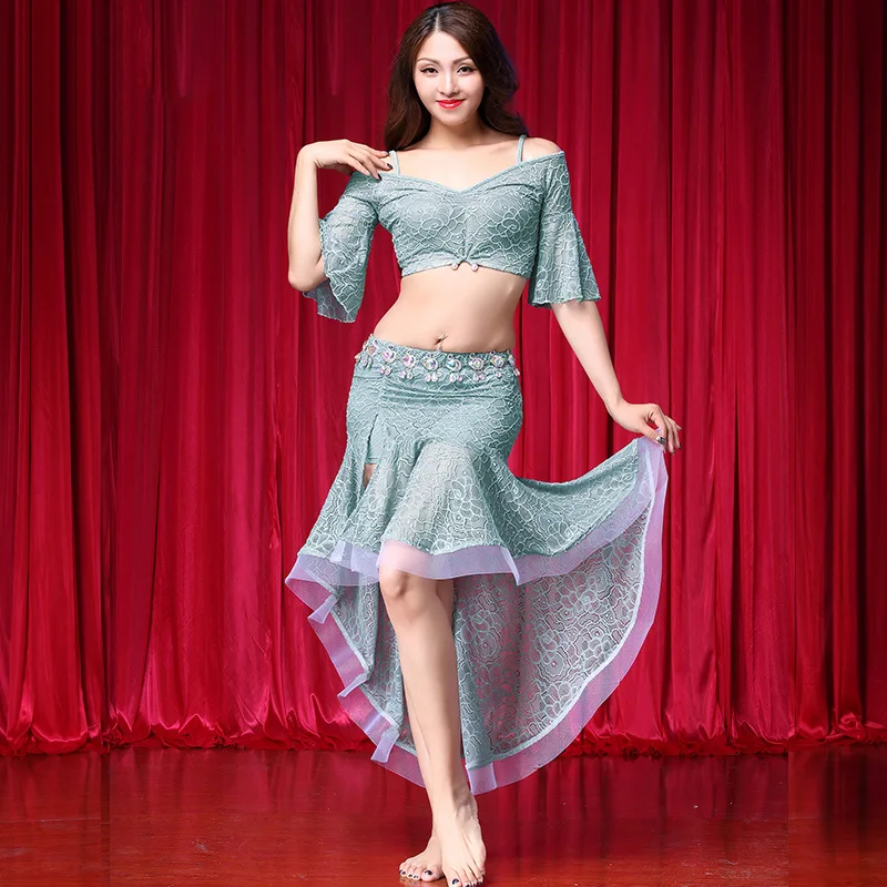 

2022 New Belly Dance Practice Costumes Female Lace Gauze Shorts Sexy Belly Dance Performance Clothes Oriental Dance For Women