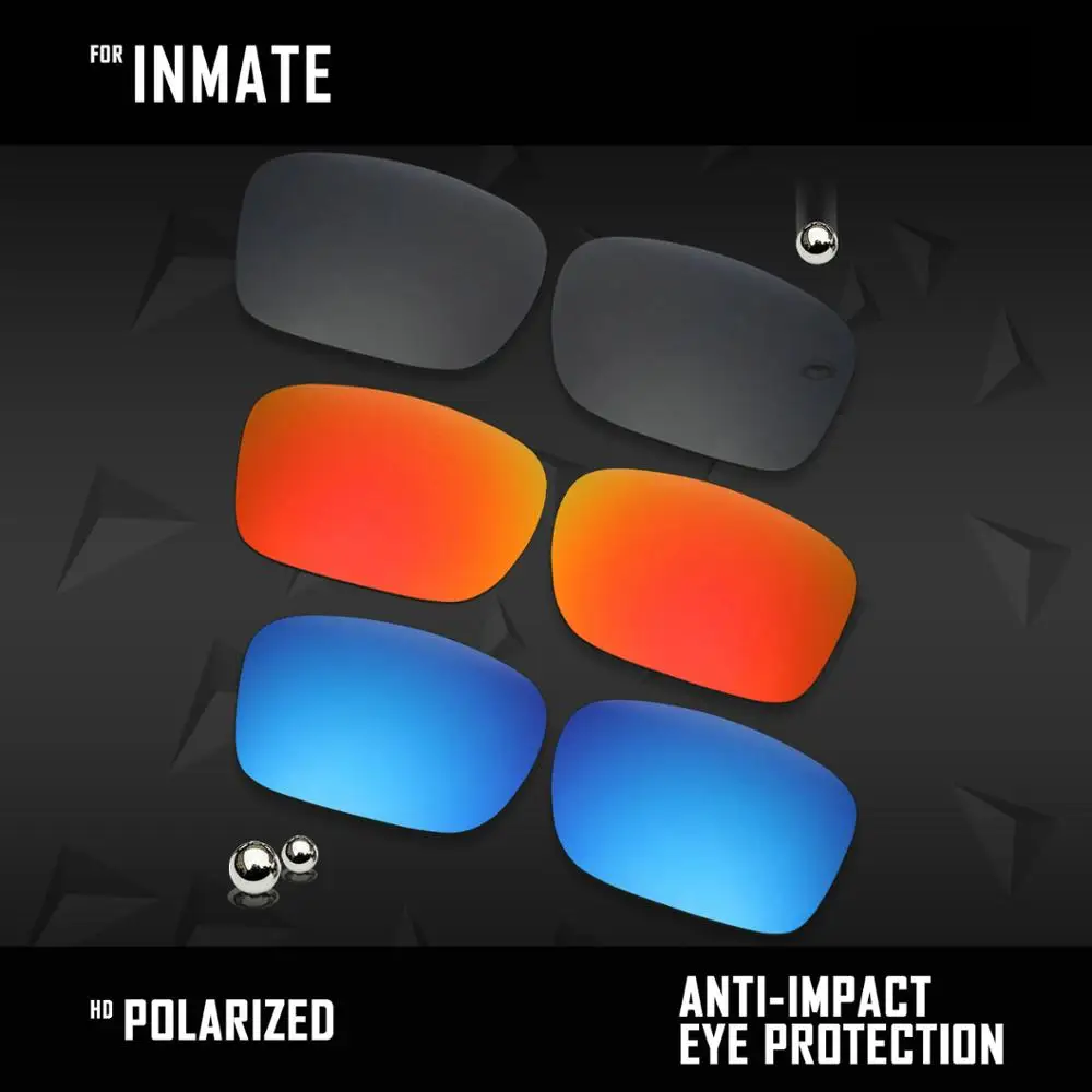 OOWLIT 3 Pairs Polarized Sunglasses Replacement Lenses for Oakley Inmate-Black & Fire Red & Ice Blue