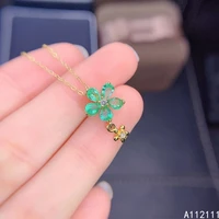 fine jewelry 925 sterling silver inlay with natural gem womens classic trendy flower emerald pendant necklace support detection