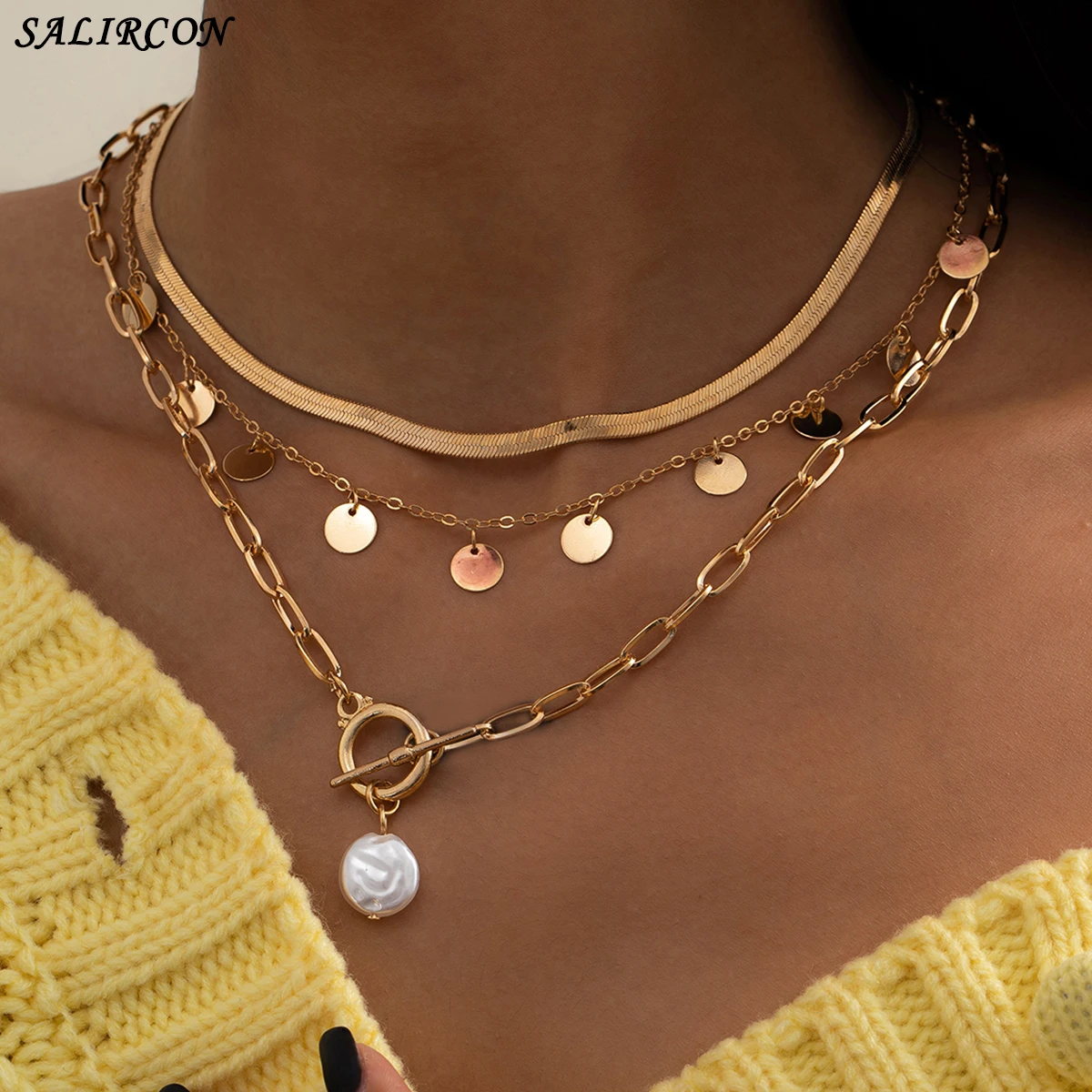 

Vintage Baroque Pearl Geometric Round Pendant Necklace for Women Goth Snake Chain Necklace Fashion Choker Neck Jewelry Gift 2021