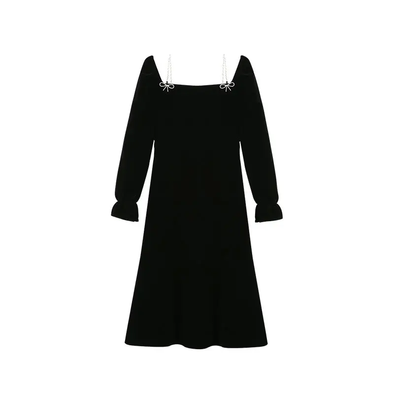 

Black Goth Dress Women Spring Elegant Retro Party Midi Dress Female High Street Hepburn Style Sweet Korean Dress Women 2021 New