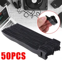 newest 50pcs reusable cable nylon strap self adhesive cable cord ties straps 15cm sticky cables organizer ties black straps