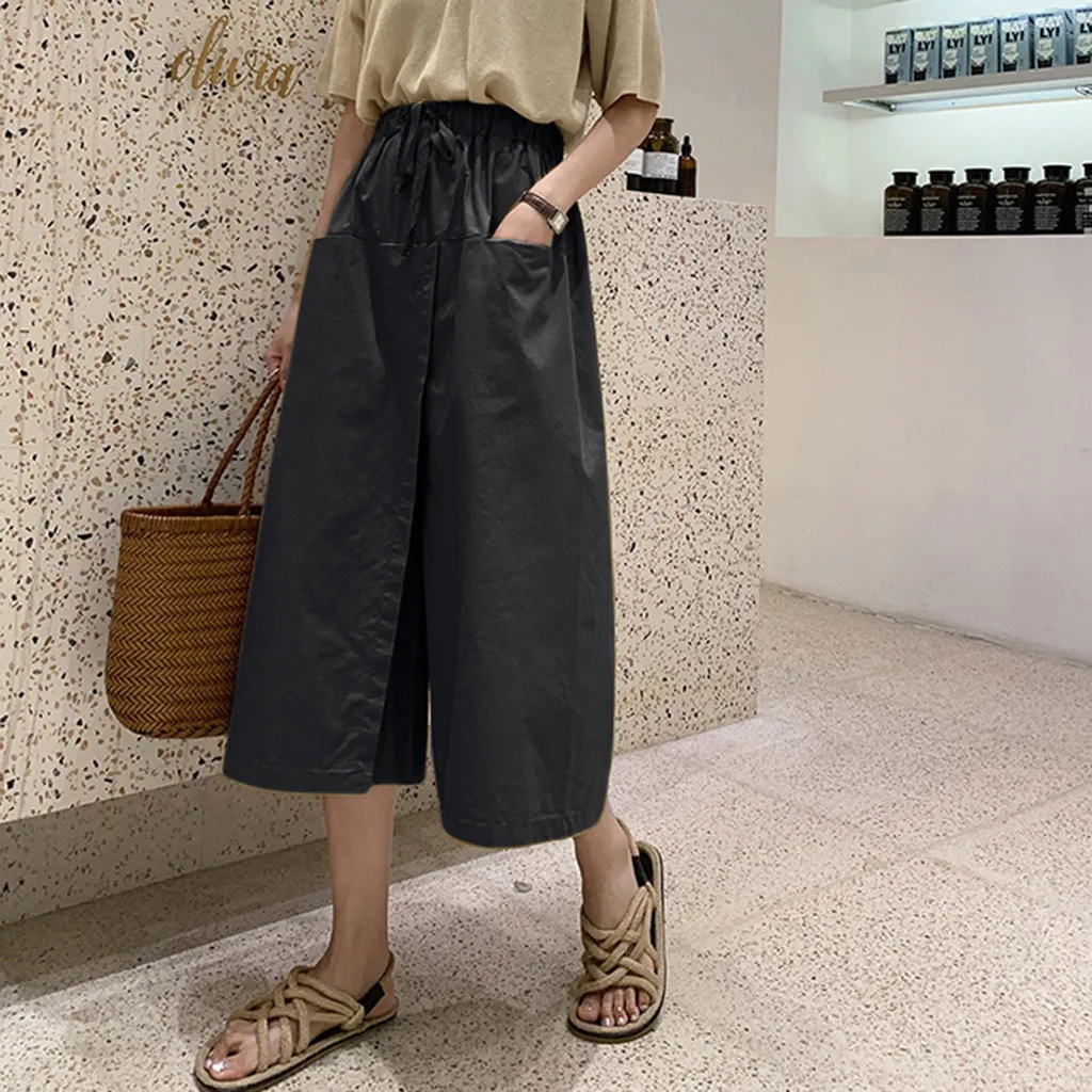 Фото Женские широкие брюки палаццо однотонные повседневные с эластичным поясом