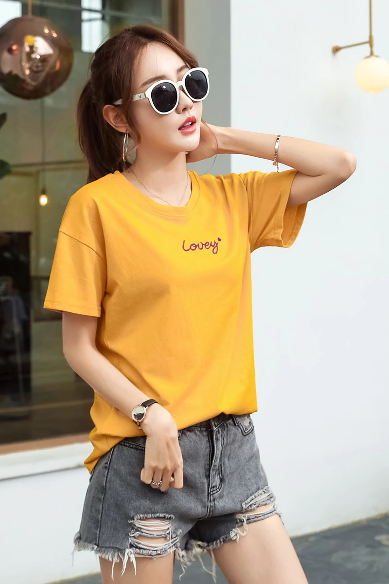

Women Clothing Tops Shirts Cotton O-Neck Short Sleeve Summer Women T-Shirts 2021 New Loose Casual Solid Office Lady T-Shirts