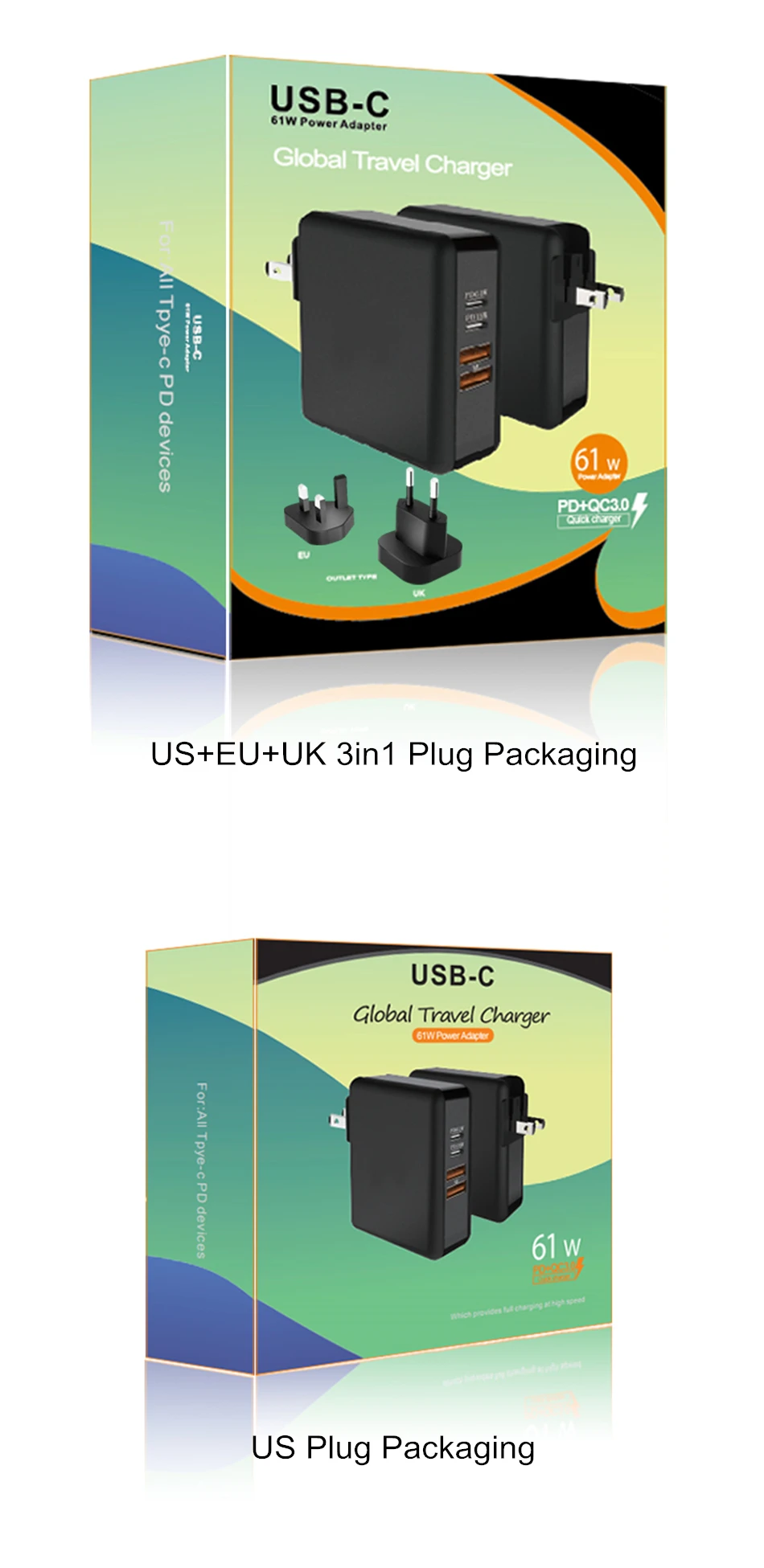 Amstar 61 Вт двойной USB C type-C PD быстрое зарядное устройство для MacBook Pro Air huawei hp ноутбук планшет двойной Quick Charge 3,0 адаптер питания