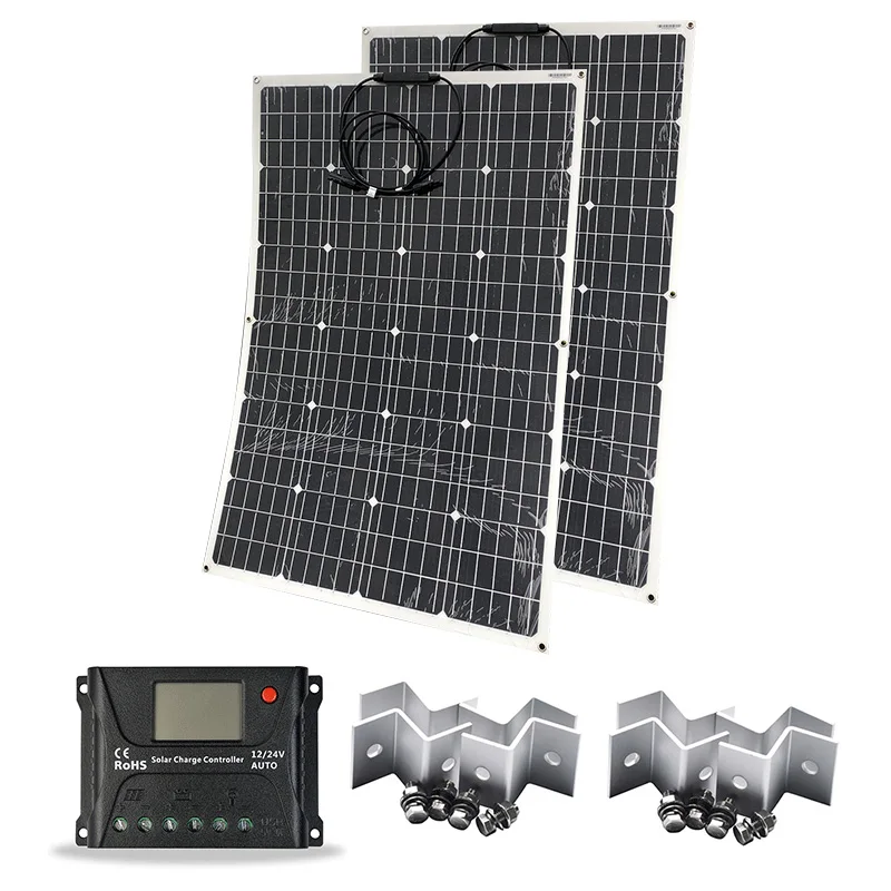 

Flexible Solar Panel Kit Complete 100w 200w 300w Solar Charge Controller 12V/24V Z Bracket Yacht Boat RV Motorhome Car Caravan