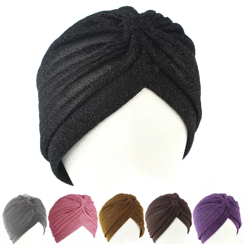 

Bright Silk Hat Muslim Turban Hat Women Stretchy Soft Indian Style Turban Adult Hat Head Wrap Bandanas Chemo Cap