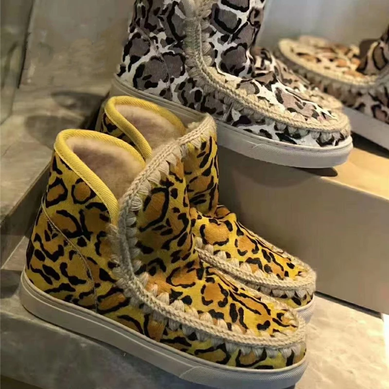 

Leopard Women Shoes Winter Snow Boots Plus Wool Round Toe Rubber Sole Suede Ankle Booties Ladies Trendy Brand 2020 New Fur Boots