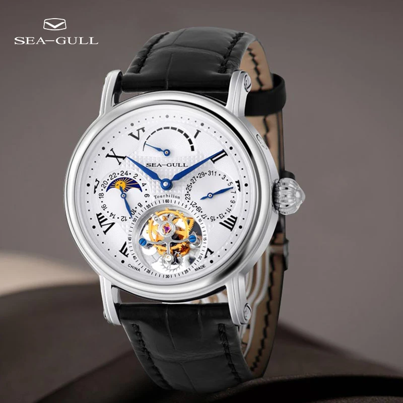

Seagull watch tourbillon manual mechanical watch 24 o'clock moon phase table hollow flywheel calendar watch men's watch 818.907