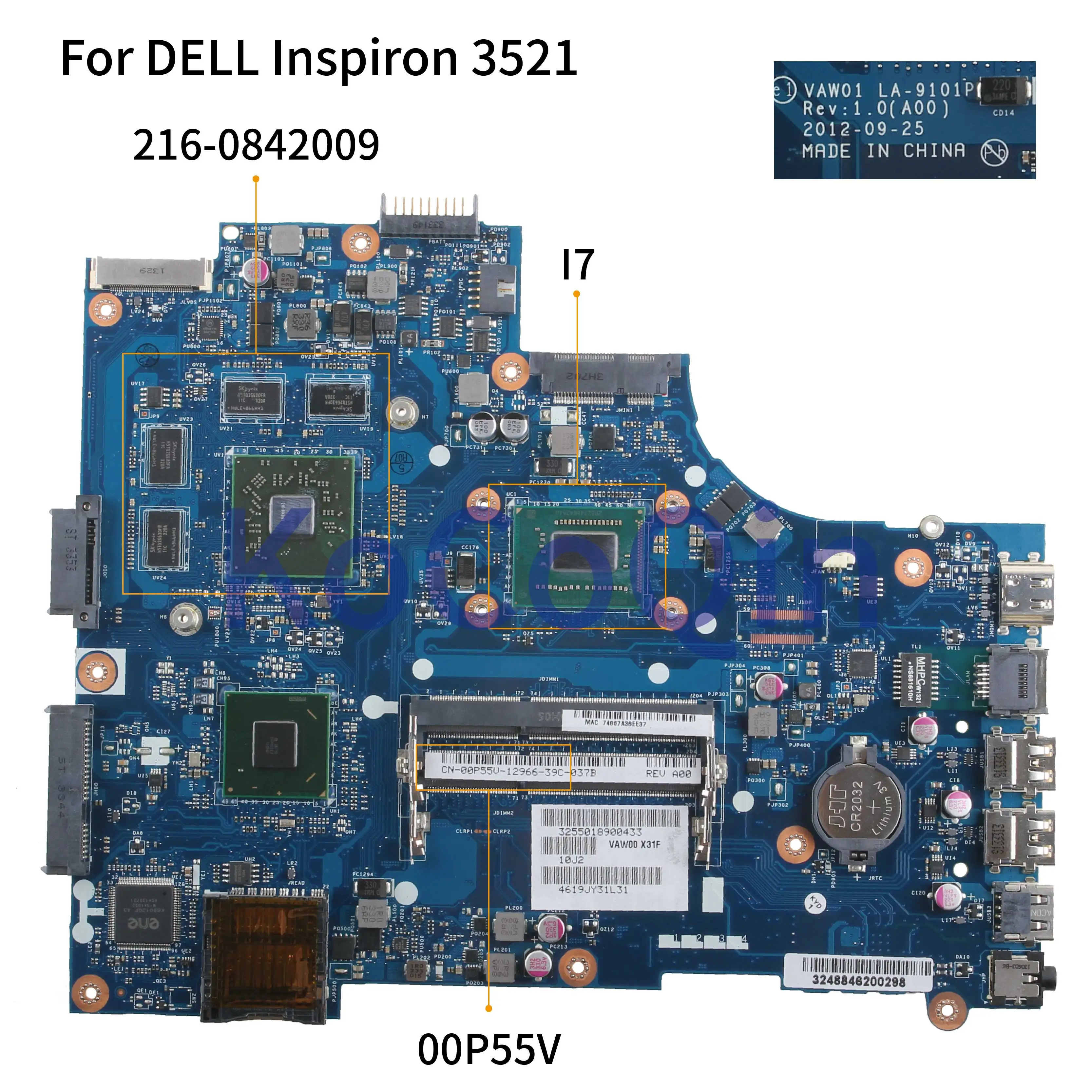 Kocoqin материнская плата для ноутбука DELL Inspiron 15R 3521 5521 Core I7 материнская плата VAW01 LA-9101P CN-00P55V 00P55V SR0XG 216-0842009
