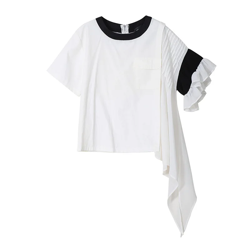 Z-ZOUX женская футболка с коротким рукавом для женщин оборками нерегулярная модная
