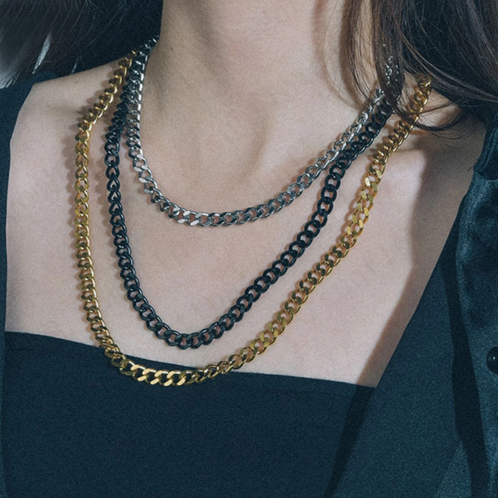 

Stainless Steel Chain Necklace For Men Women Blank Curb Cuban Link Chain Choker Black Gold Color Punk Necklace Jewelry Gift