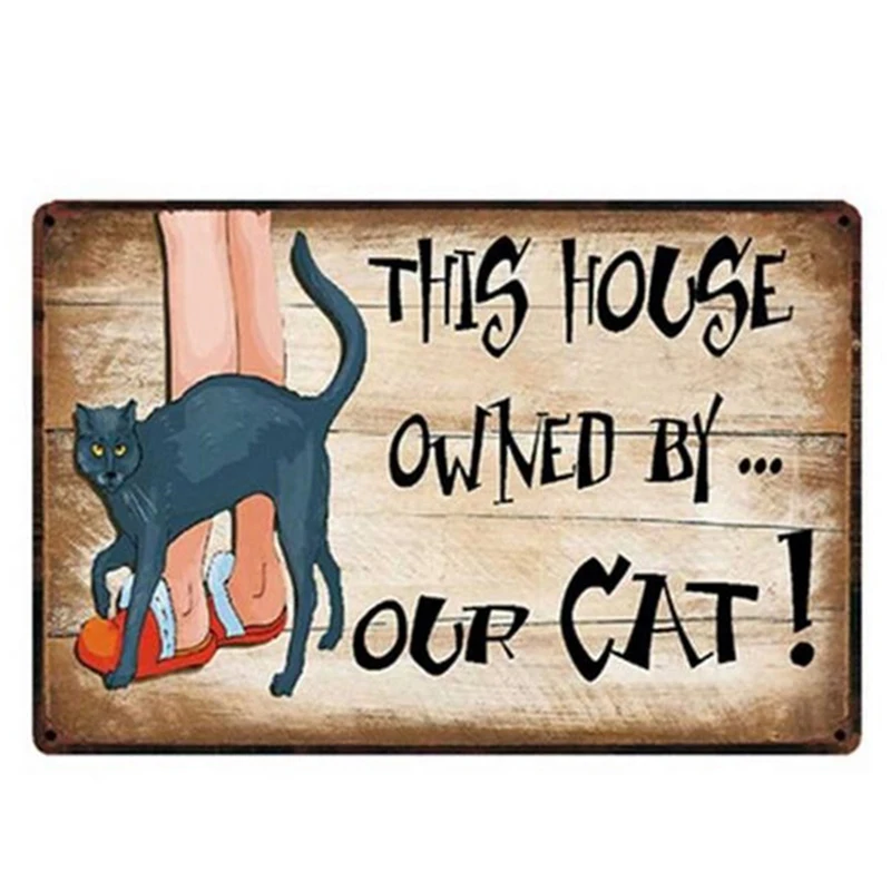 Cute Cat Metal Tin Signs Cartoon Pet Art Printing Plat Poster Wall Crafts Gym Stickers Plaque Plate Club Classical Retro | Дом и сад