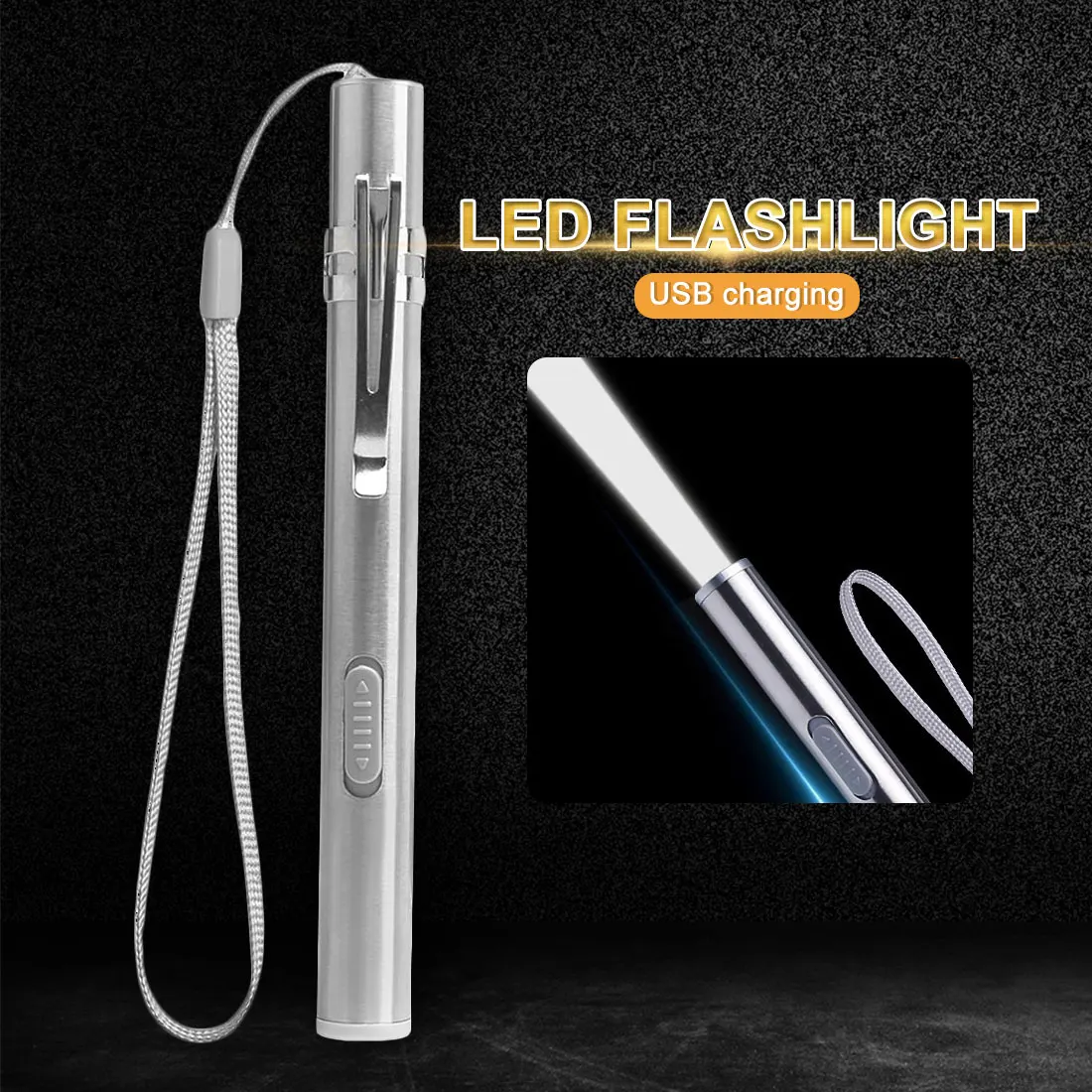 

USB Rechargeable Medical Handy Pen Light Mini Nursing Flashlight LED Torch Lamp With Stainless Steel Clip Pocket Led Flashlight