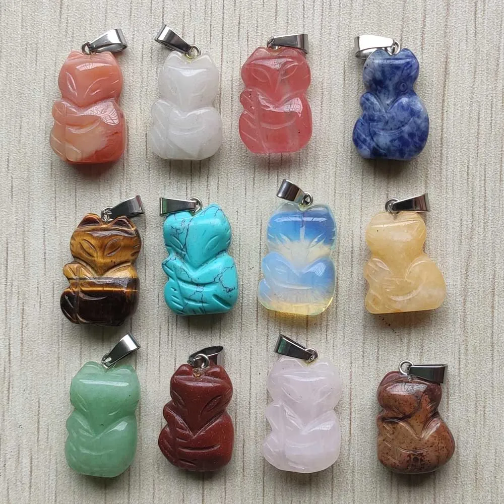 Бесплатная доставка модные подвески с натуральным камнем смешанные лисы для diy