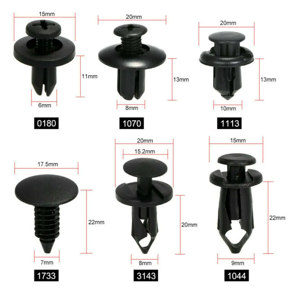 

190pcs 6mm 8mm Hole Auto Fastener Clip Rivet Fastener Plastic Bumper Door Push Pin Clips 6 Sizes
