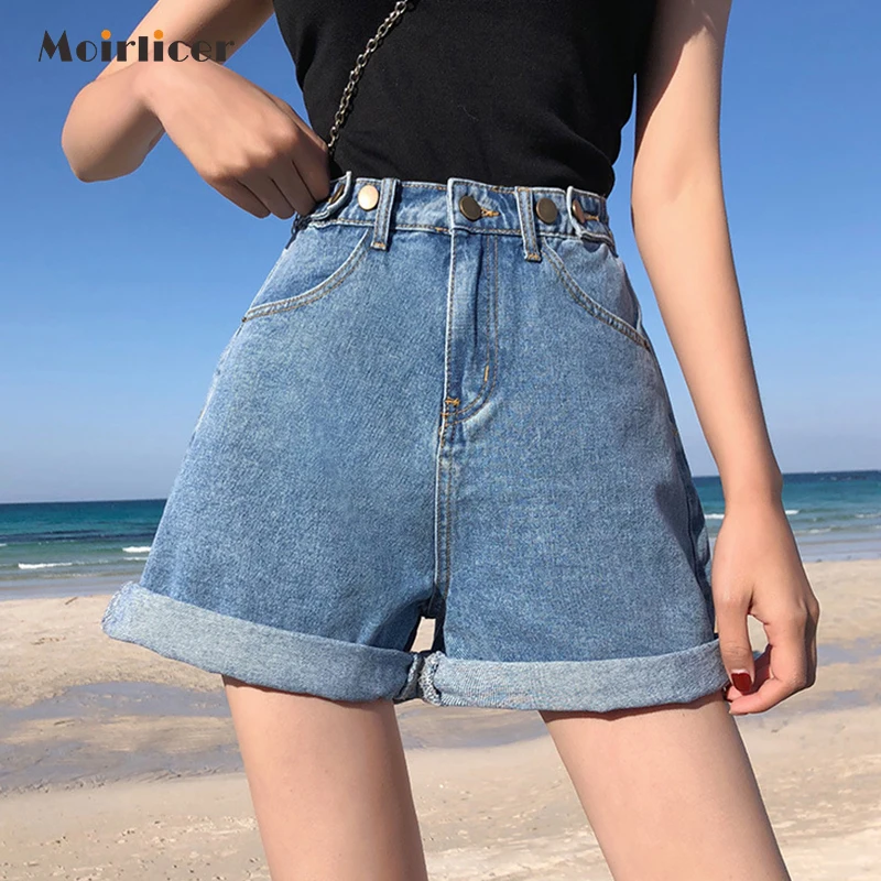 Женские джинсовые шорты классические винтажные синие широкие с высокой талией