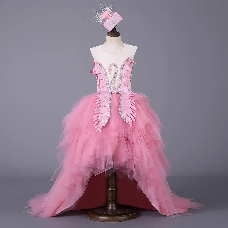 Детское платье с фламинго для девочек длинное вечернее принцессы на свадьбу
