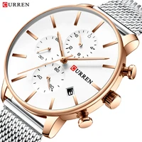 curren mens watch top brand luxury wrist watch chronograph silver stainless steel quartz watches luminous display reloj hombre