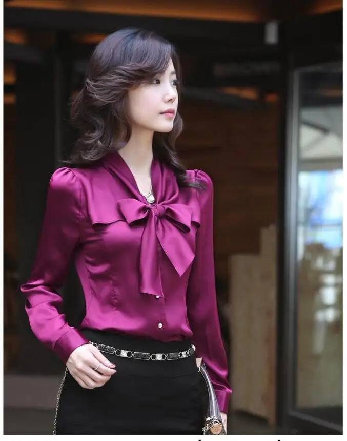 Женская блузка с длинным рукавом приталенная элегантная офисная рубашка белого