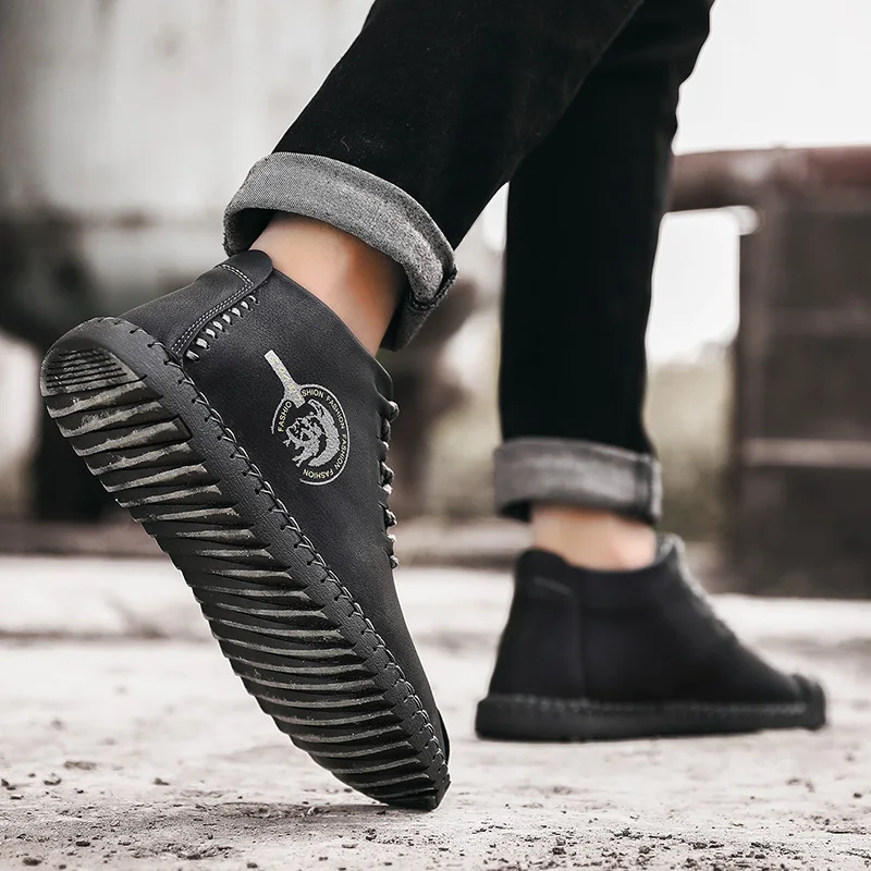 Мужские Ботильоны размера плюс 48 Черная повседневная обувь из искусственной