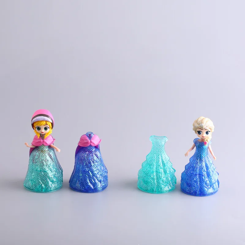 

Disney 4 Pcs Q Posket Ice and Snow Princess Doll Model Elsa Anna Figure with Magic Clip Change Dress Figure Toy for Children