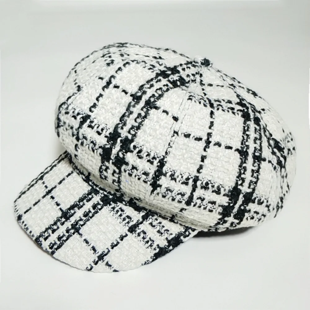 Модный берет в черно-белую клетку H7482 женский корейский Повседневный