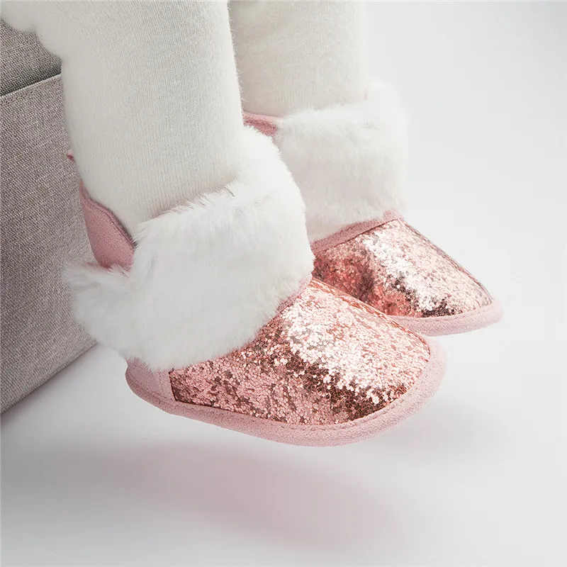 

Baby Autumn Winter Thick Warm Shoes Solid Fashion Infant Girls Boy Sequined Furry First Walkers Children Shoes