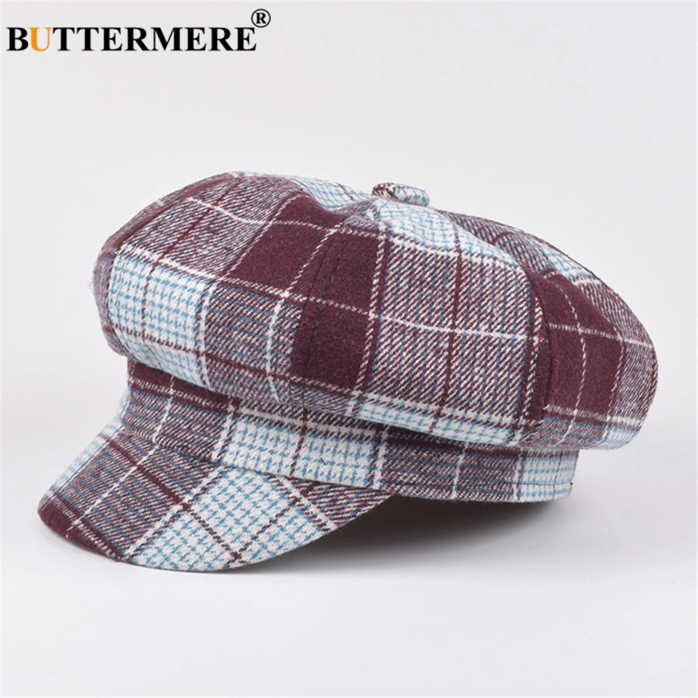 Женская шапка BUTTERMERE зимняя клетчатая кепка газетчика шерстяная британская ретро