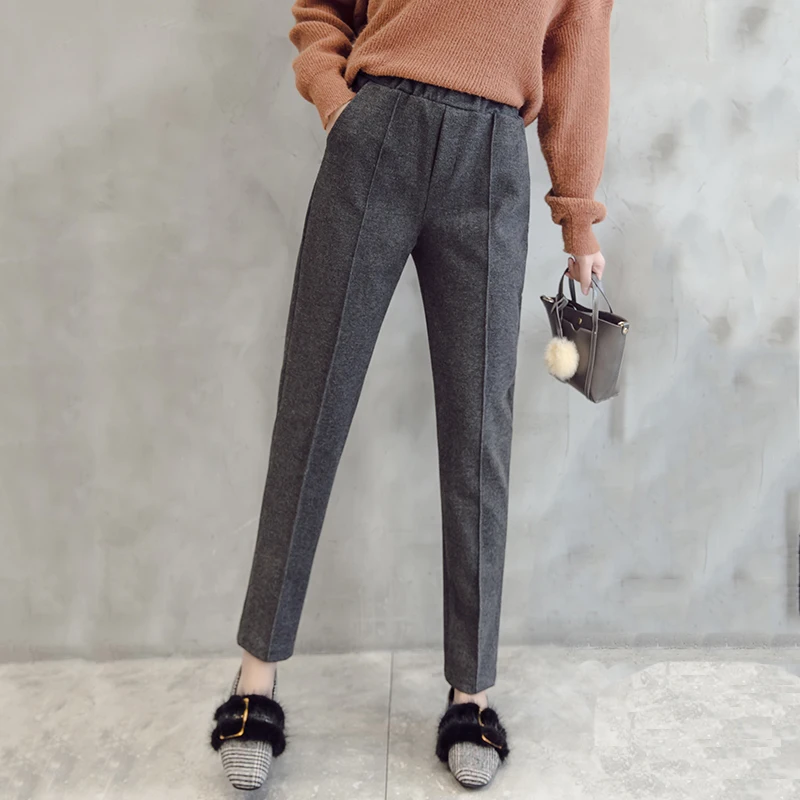 2018 осень зима новые женские толстые шерстяные шаровары длинные штаны