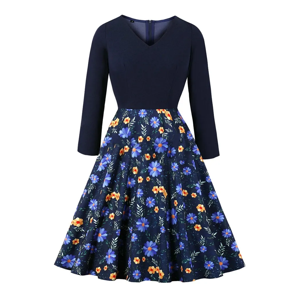 Зимнее женское платье элегантный свитер с v образным вырезом и цветочным принтом